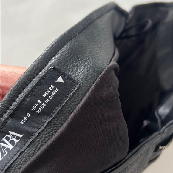 ZARA Black Leather Edgy Moto Biker Style Belted Strapless Tube Top Size S - Picture 9 of 9